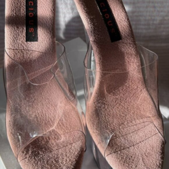 VTG LUCIOUS Centerfold-701G BAby Pink Glitter / Clear 6 3/4 Spike Heels Sz 9 NEW - Picture 2 of 13
